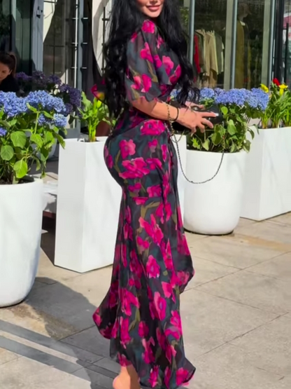 Women's V-Neck Maxi Dress Flowy