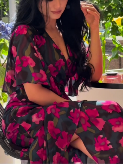 Women's V-Neck Maxi Dress Flowy