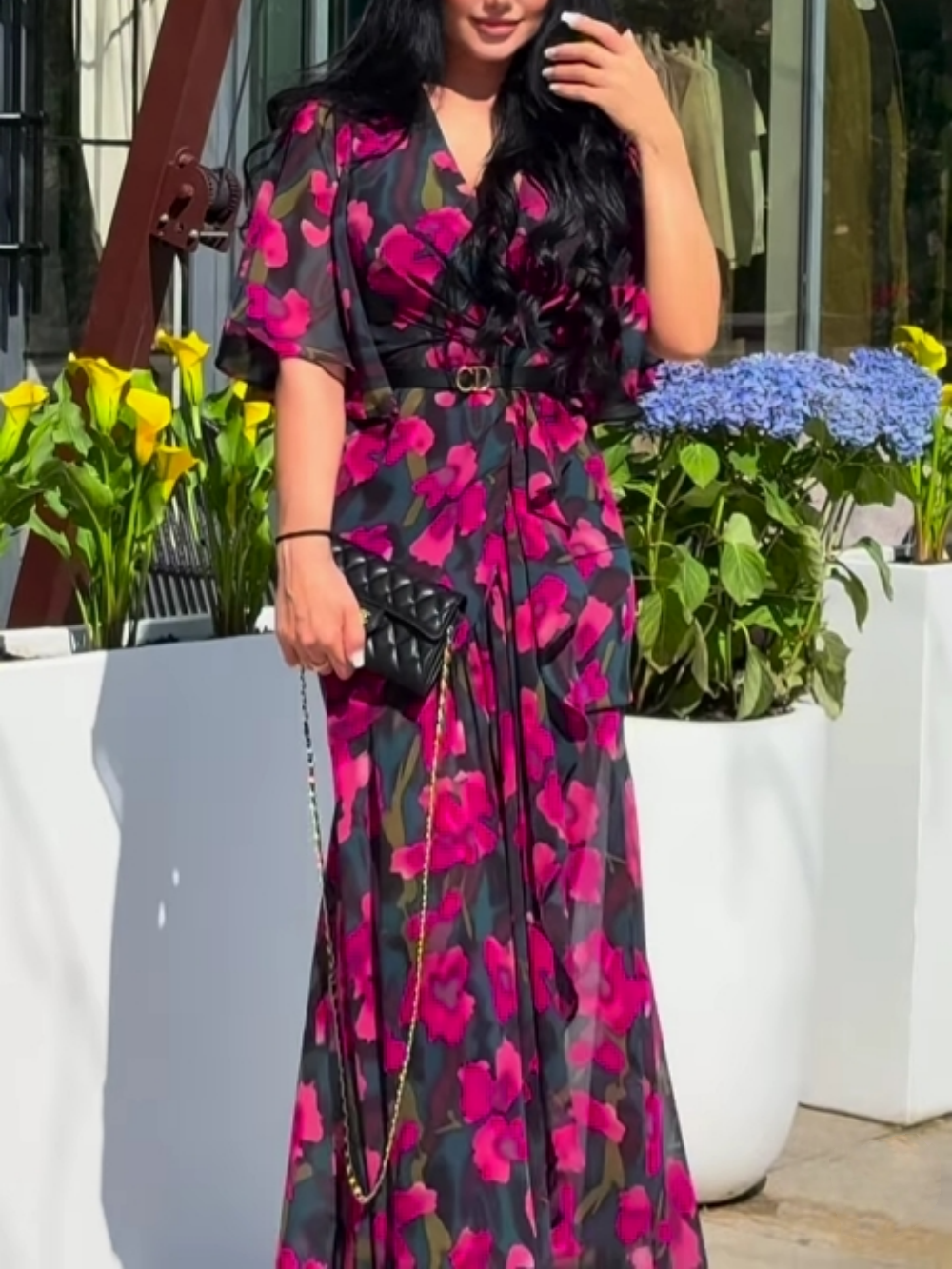 Women's V-Neck Maxi Dress Flowy - VibreMode