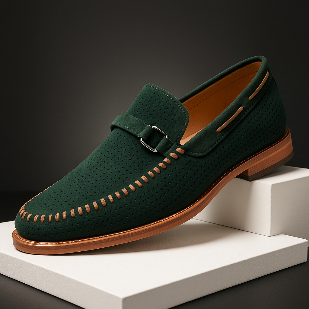 Men's Perforated Loafers Leather Comfortable Smart Casual Shoes - VibreMode