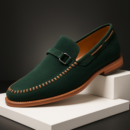 Men's Perforated Loafers Leather Comfortable Smart Casual Shoes - VibreMode