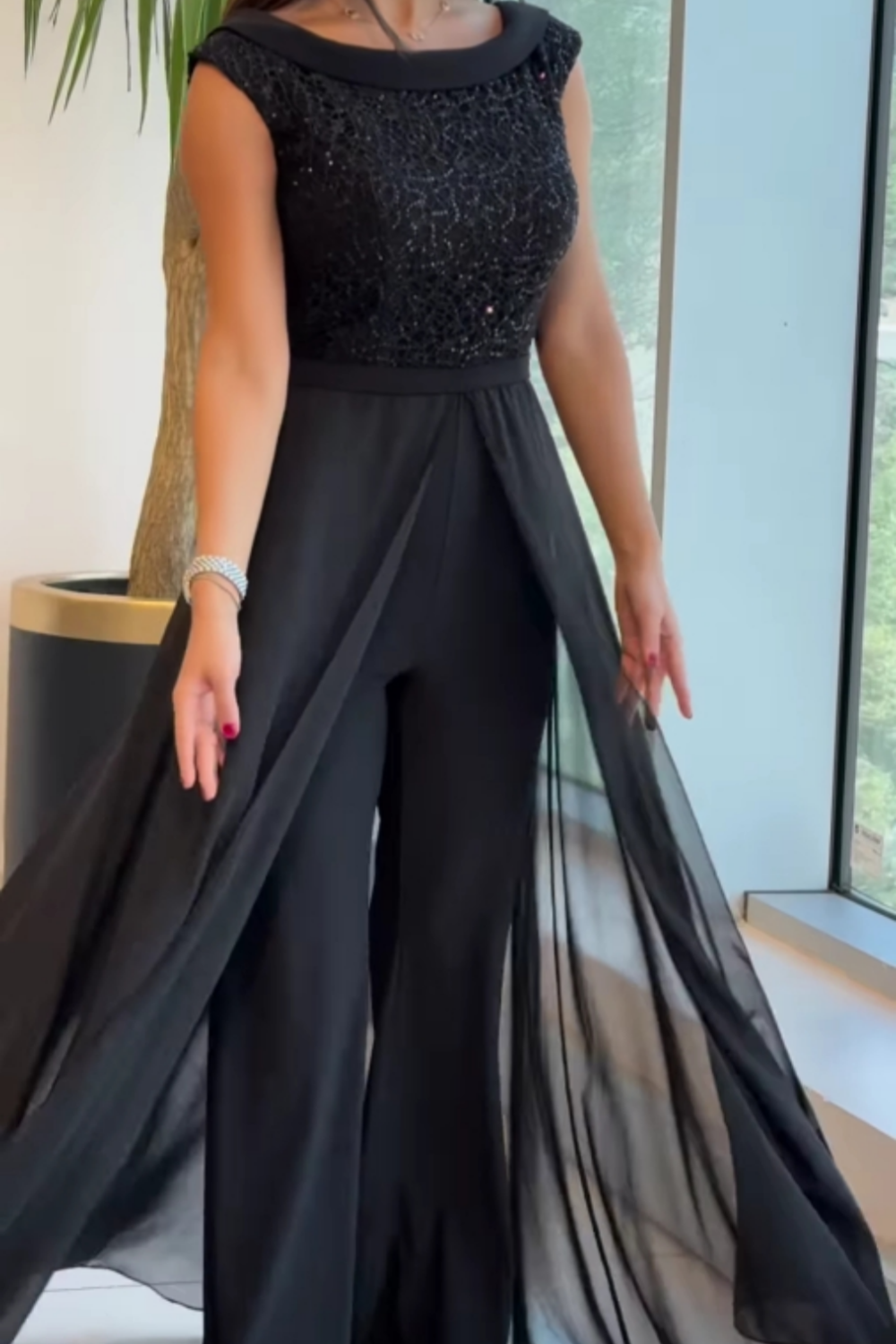 Women's Wide Leg Jumpsuit Skirt Overlay Pants