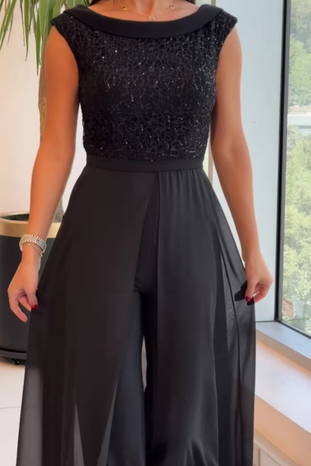 Women's Wide Leg Jumpsuit Skirt Overlay Pants