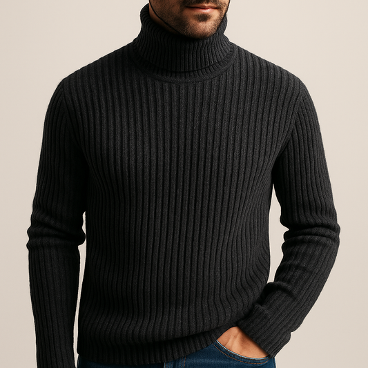 Men's Ribbed Turtleneck Sweater Classic Fit - VibreMode