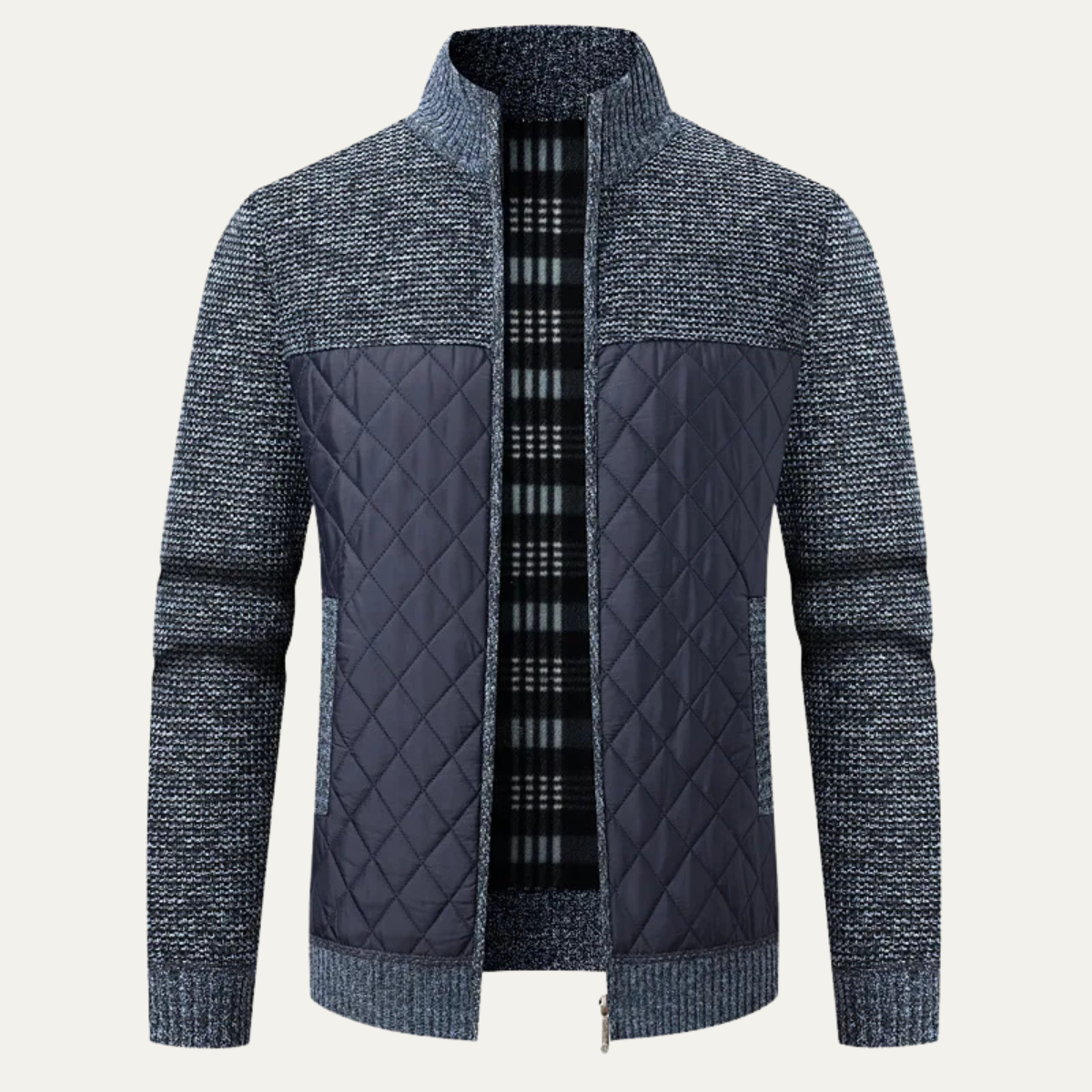 Men's Quilted Puffer Jacket Zip Up Knit Black