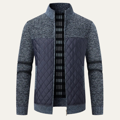 Men's Quilted Puffer Jacket Zip Up Knit Black