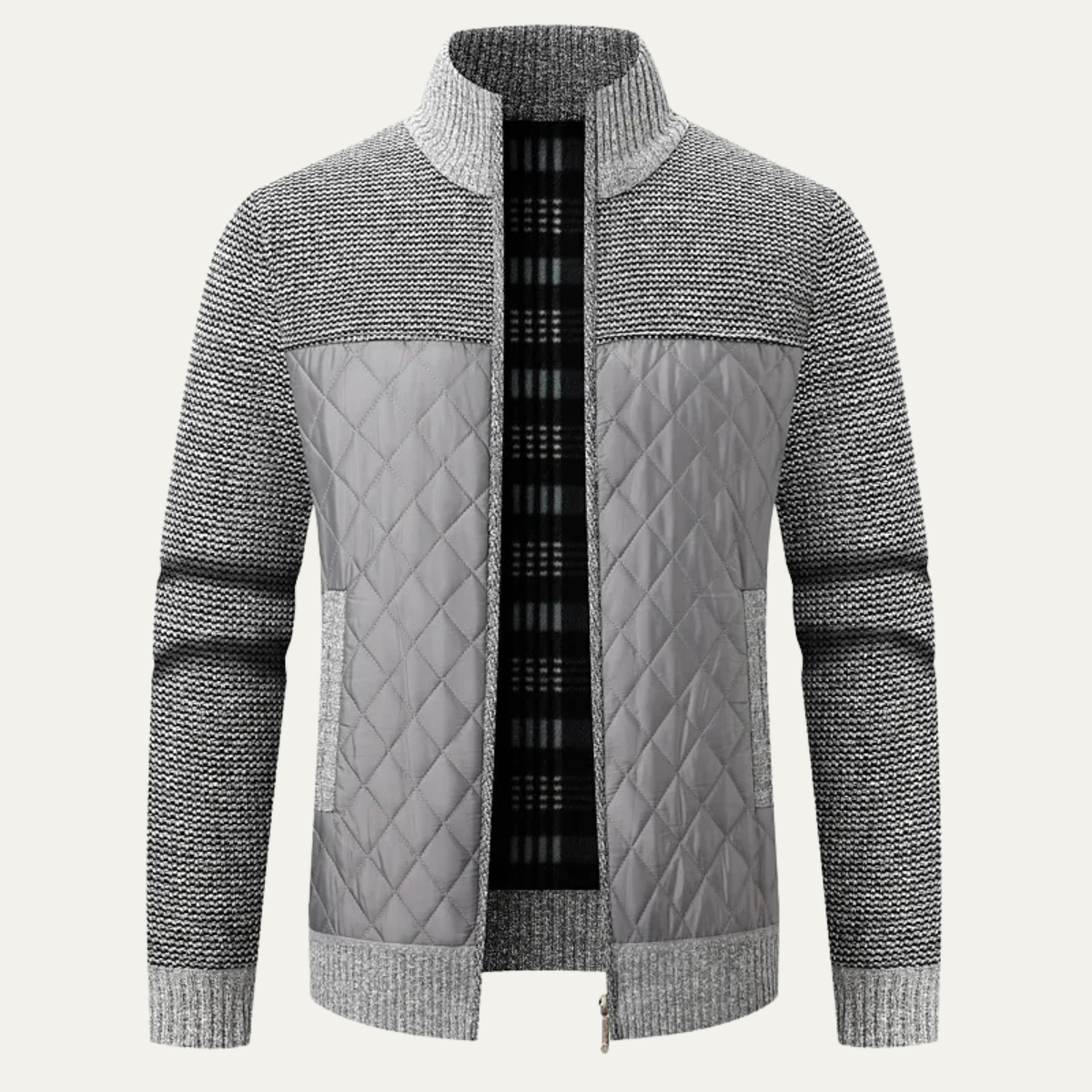 Men's Quilted Puffer Jacket Zip Up Knit Black