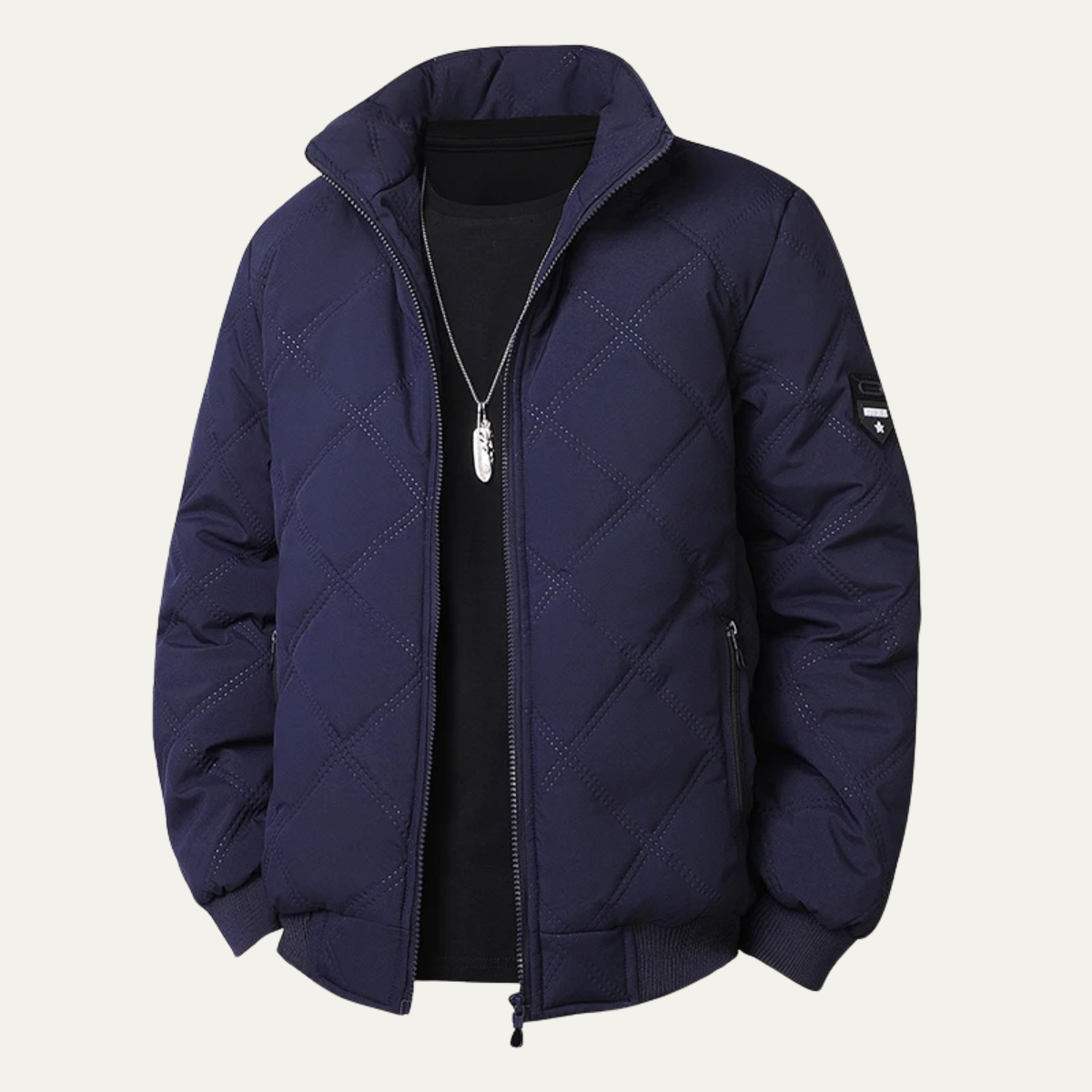 Men's Quilted Fleece Jacket Thick Warm Stand Collar