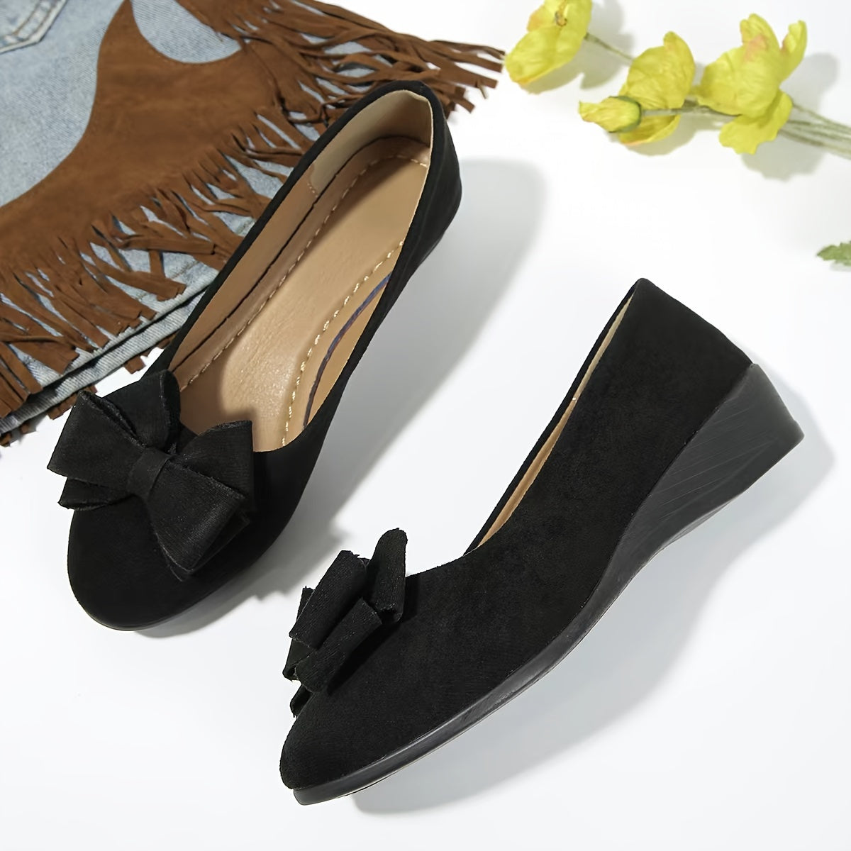 Elegant Round Toe Womens Slip On Ballet Shoes