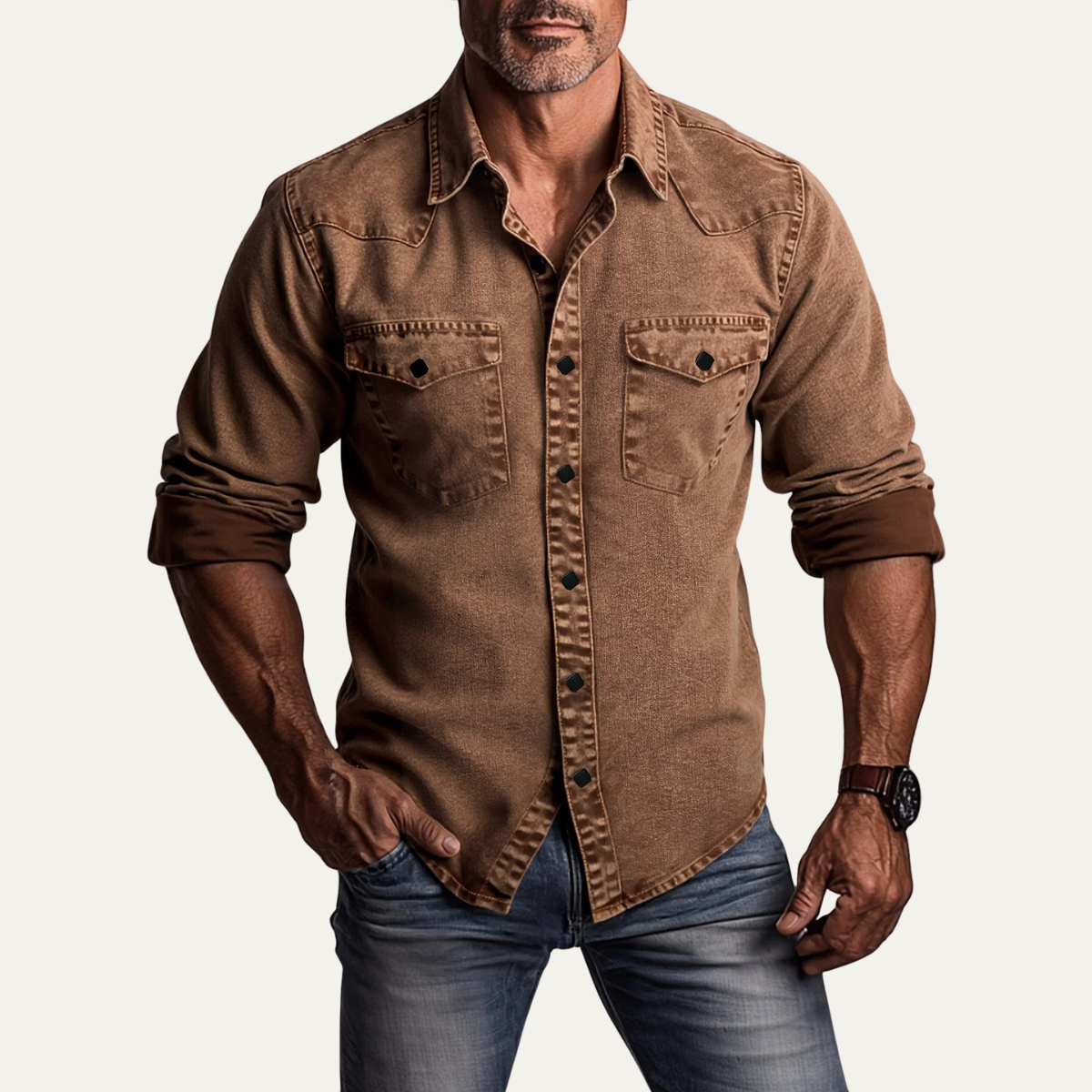 Men's Denim Work Shirt Vintage Washed Blue