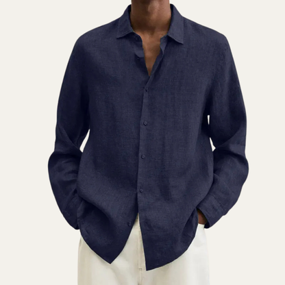 Men's Linen Button Down Long Sleeve Shirt
