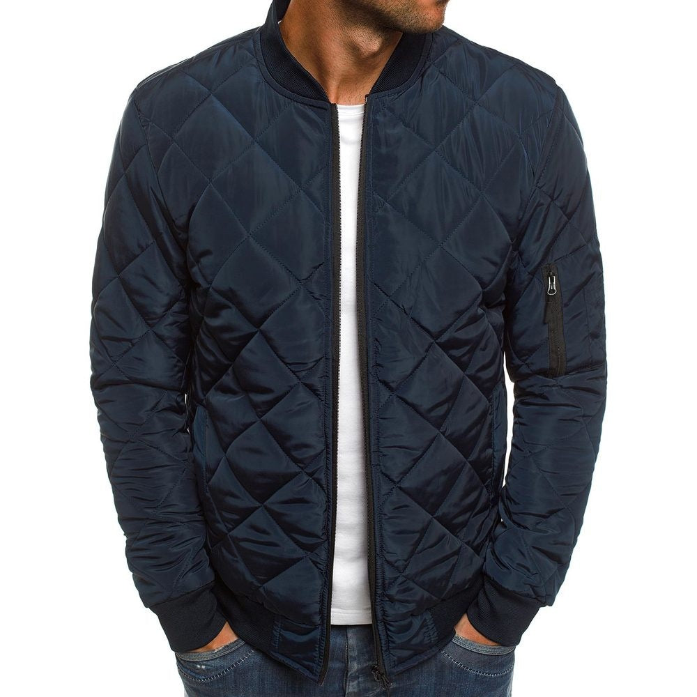 Men's Quilted Bomber Jacket Lightweight Diamond Stitching