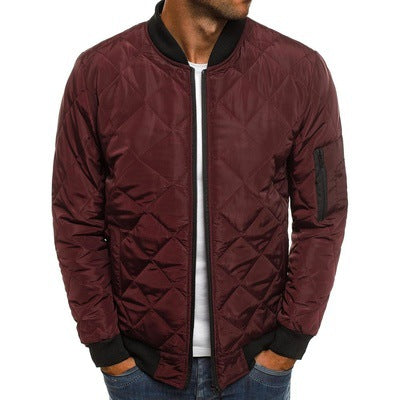 Men's Quilted Bomber Jacket Lightweight Diamond Stitching