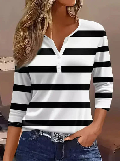 Women's Striped V-Neck Blouse
