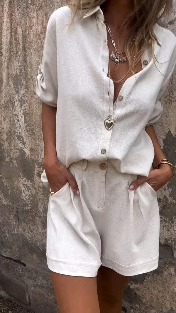 Women's Collared Short-Sleeve Two-Piece Set - VibreMode