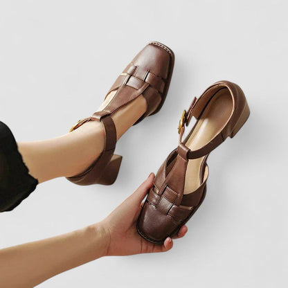 Women's T-Strap Heels Square Toe