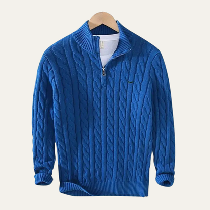 Men's Cable Knit Quarter Zip Sweater Warm