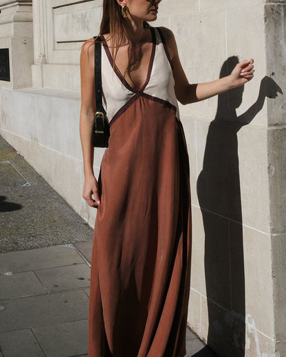 Women's V-Neck Colorblock Dress