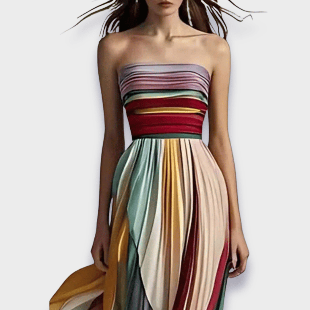 Women's Maxi Dress Pleated Bare Shoulder Design