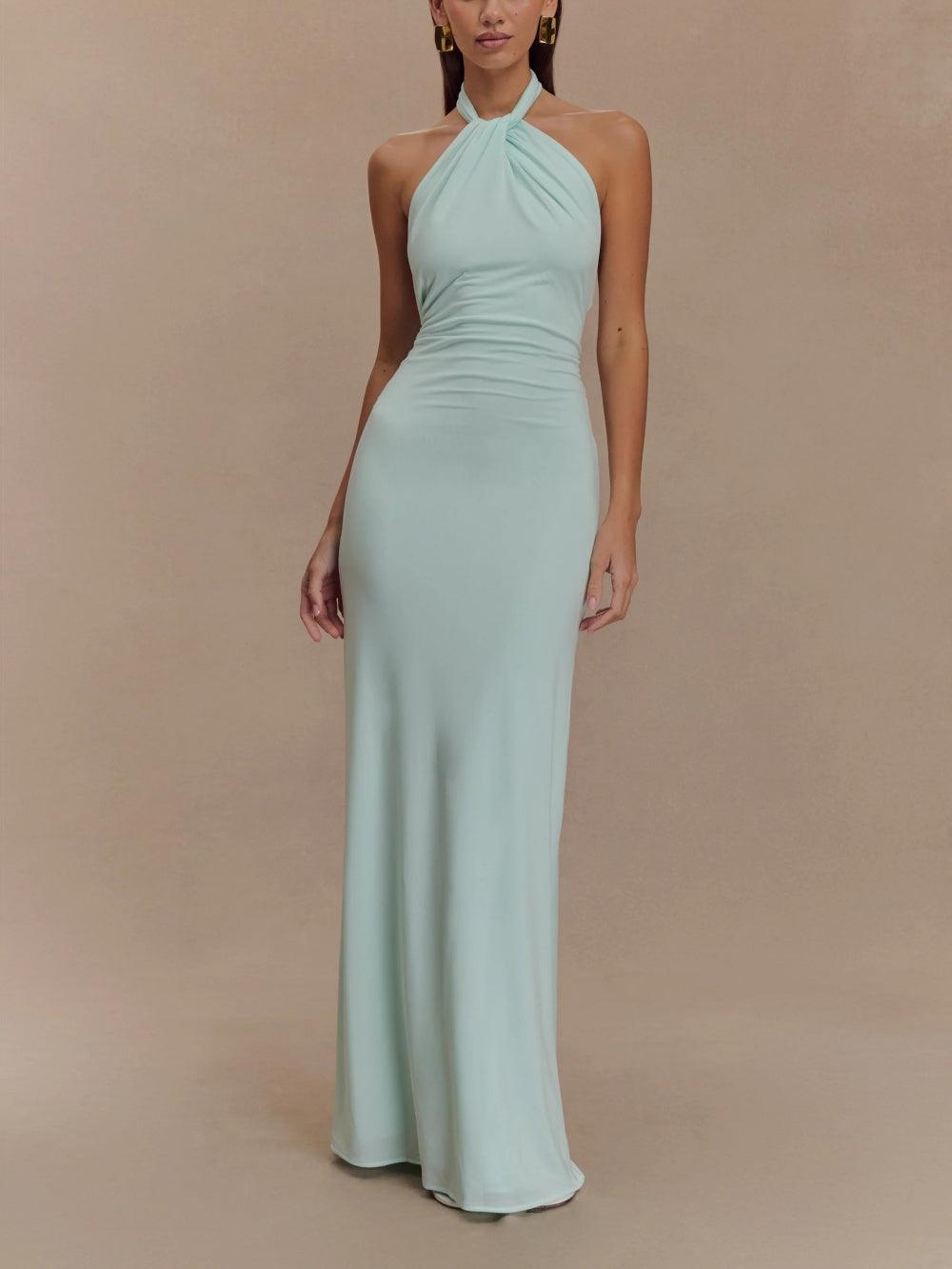 Women's Halter Neck Maxi Dress Low Back - VibreMode