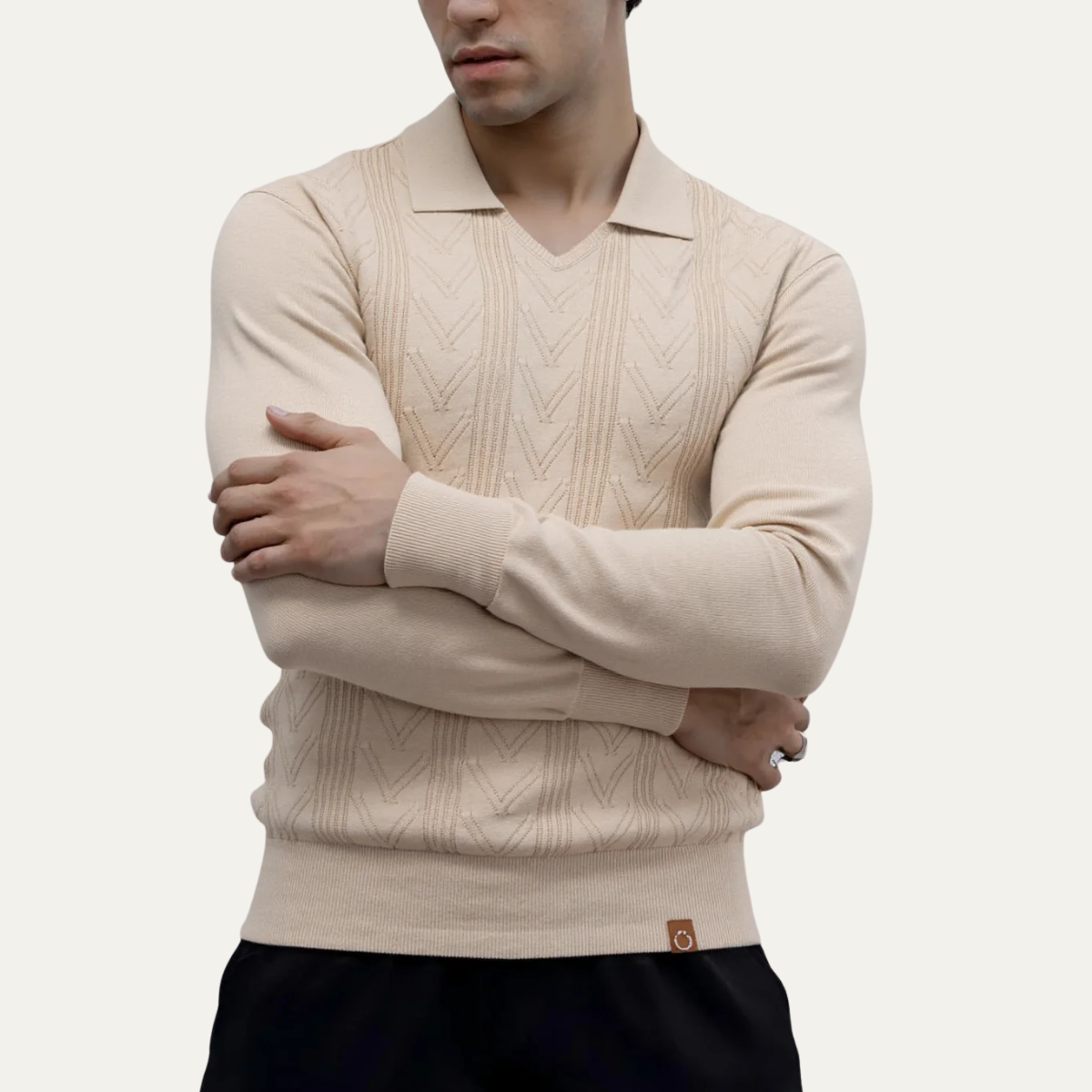 Men's Slim Fit V Neck Polo Sweater Knitted