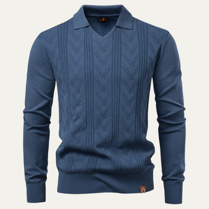 Men's Slim Fit V Neck Polo Sweater Knitted