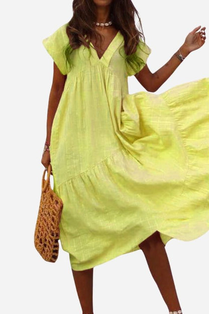 Women's V-Neck Midi Dress Flutter Sleeves