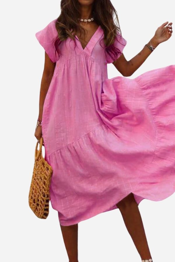 Women's V-Neck Midi Dress Flutter Sleeves
