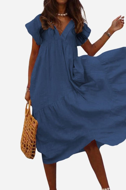 Casual Fit Floral Midi Dress with Bell Sleeves