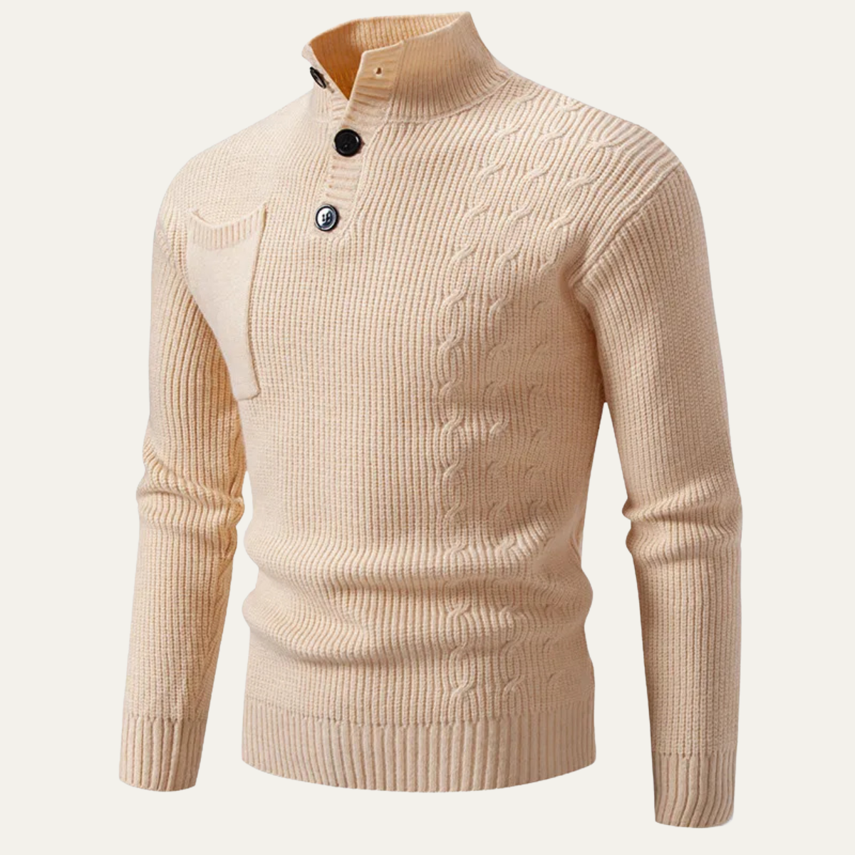 Men's Cable Knit High Neck Sweater