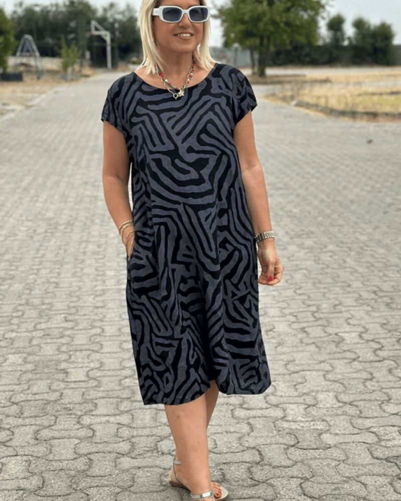 Women's Abstract Print Round Neck Summer Dress