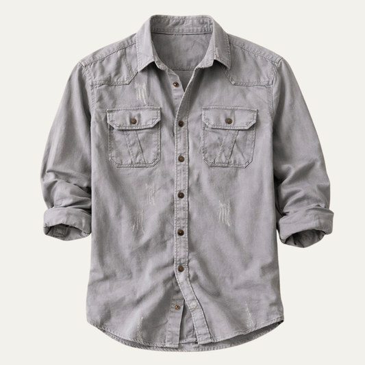 Men's Casual Denim Shirt Double Pockets - VibreMode