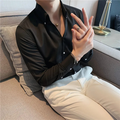 Men's Italian Collar Button Up Shirt Black