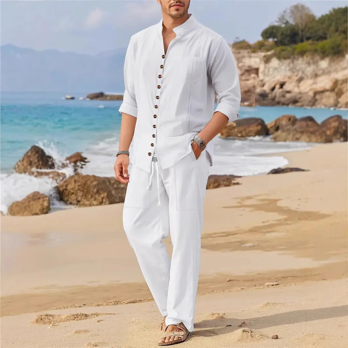 Men's Retro Cotton Linen Shirt Pants Set