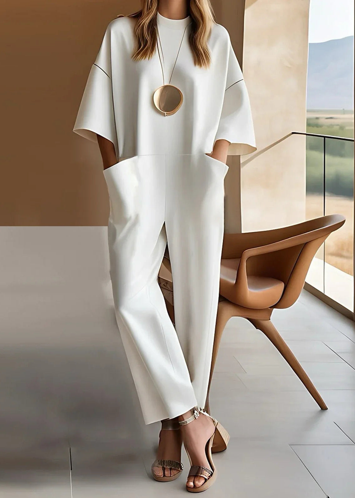 Women's Crew Neck Jumpsuit Short Sleeve Wide Leg - VibreMode