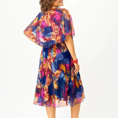 Women's Chiffon Draped Dress Tummy Control Flowy