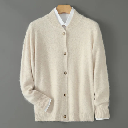 Men's Cashmere Cardigan Stand Collar Elegant Beige