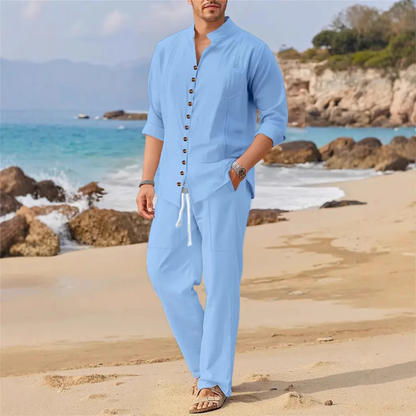 Men's Retro Cotton Linen Shirt Pants Set