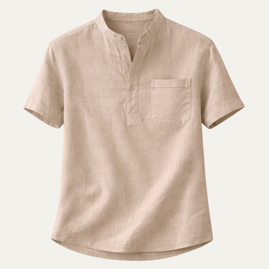 Men's Cotton Linen Henley Shirt Casual - VibreMode