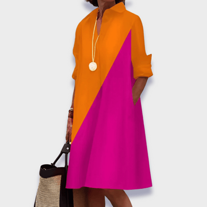 Women's Casual Mini Dress Color Block Long Sleeves