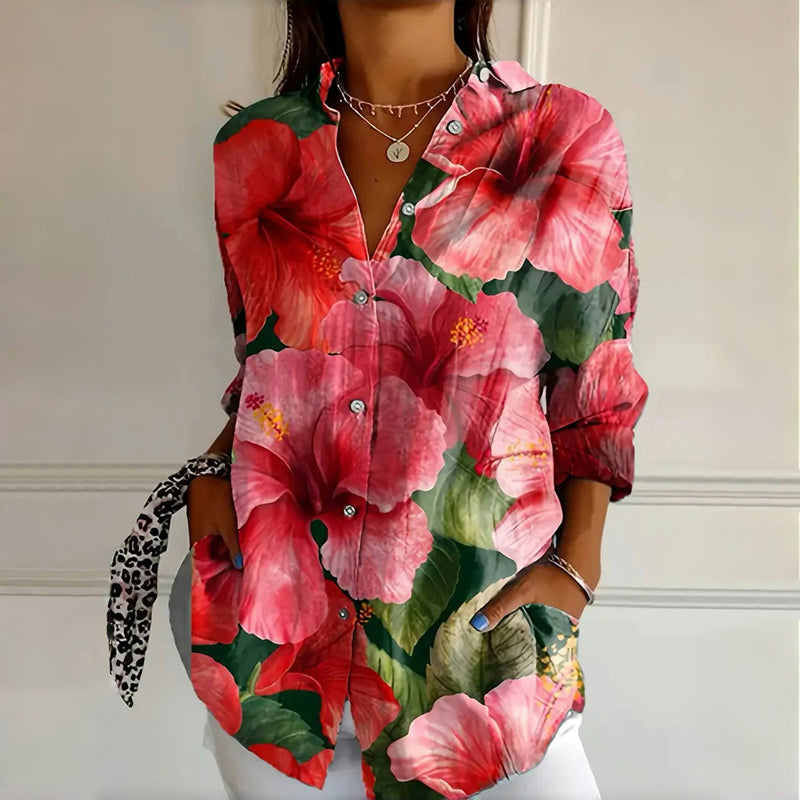 Women's Long Sleeve Floral Print Blouse - VibreMode