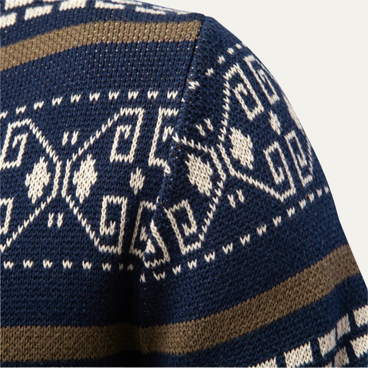Men's Cotton Cardigan Patterned Zip Up Knit Winter Beige