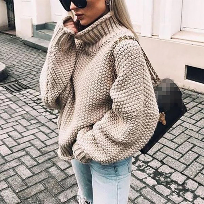 Women's Chunky Knit Turtleneck Sweater - VibreMode
