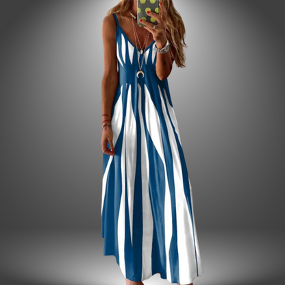 Brianna Women's Striped Maxi Dress Sleeveless - VibreMode