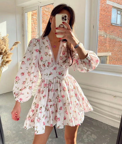 Women's Elegant V-Neck Ruffle Summer Dress - VibreMode