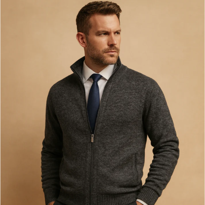 Men's Classic Knitted Cardigan Zip Front Stand Collar
