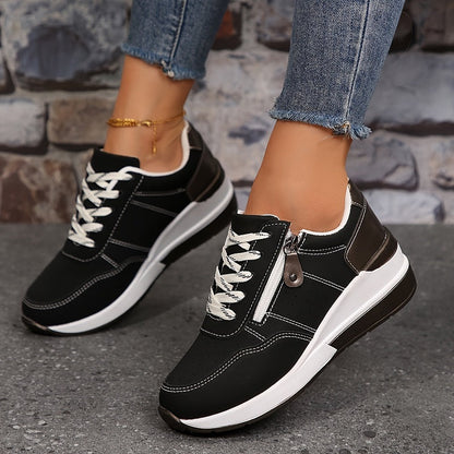 Women's Casual Lace-Up Sneakers With Side Zipper