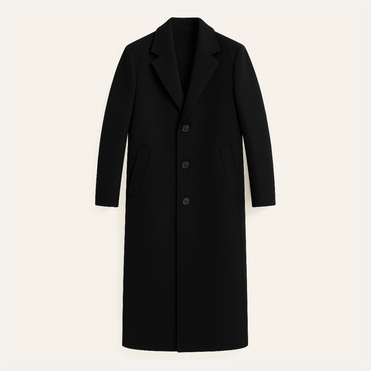 Men's Single Breasted Wool Coat Minimal Black - VibreMode
