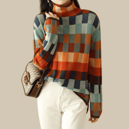 Women's Turtleneck Patchwork Sweater - VibreMode