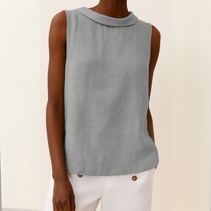 Women's Sleeveless Blouse Rolled Collar Curved Hem - VibreMode